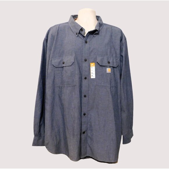 Carhartt Midweight Chambray Shirt Mens 3XL Blue Loose Fit Button Up Long Sleeve - Picture 1 of 7